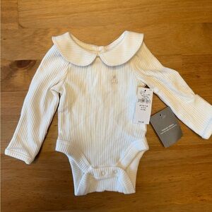 Gap White Ribbed Long Sleeve Baby Onesie with Collar